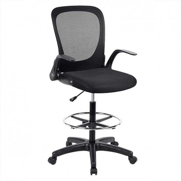 Ulikit Black Mesh Drafting Chair ,Tall Office Chair Drafting Stool With Adjustable Foot Rest
